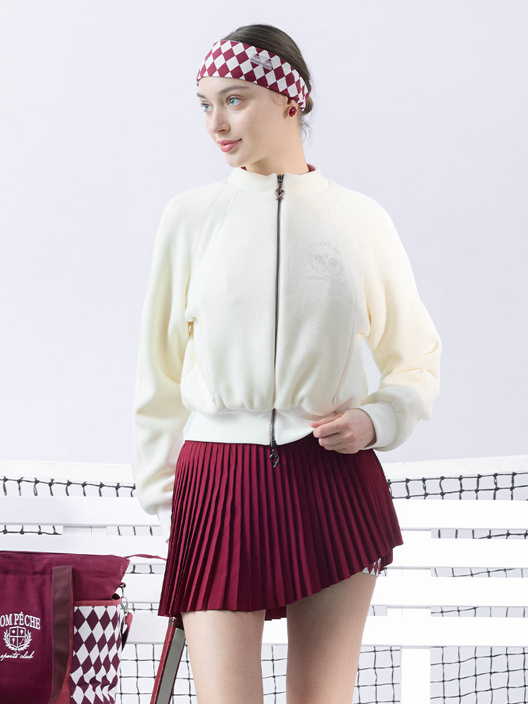 Cream Fleece Zip-Up Tennis Jacket