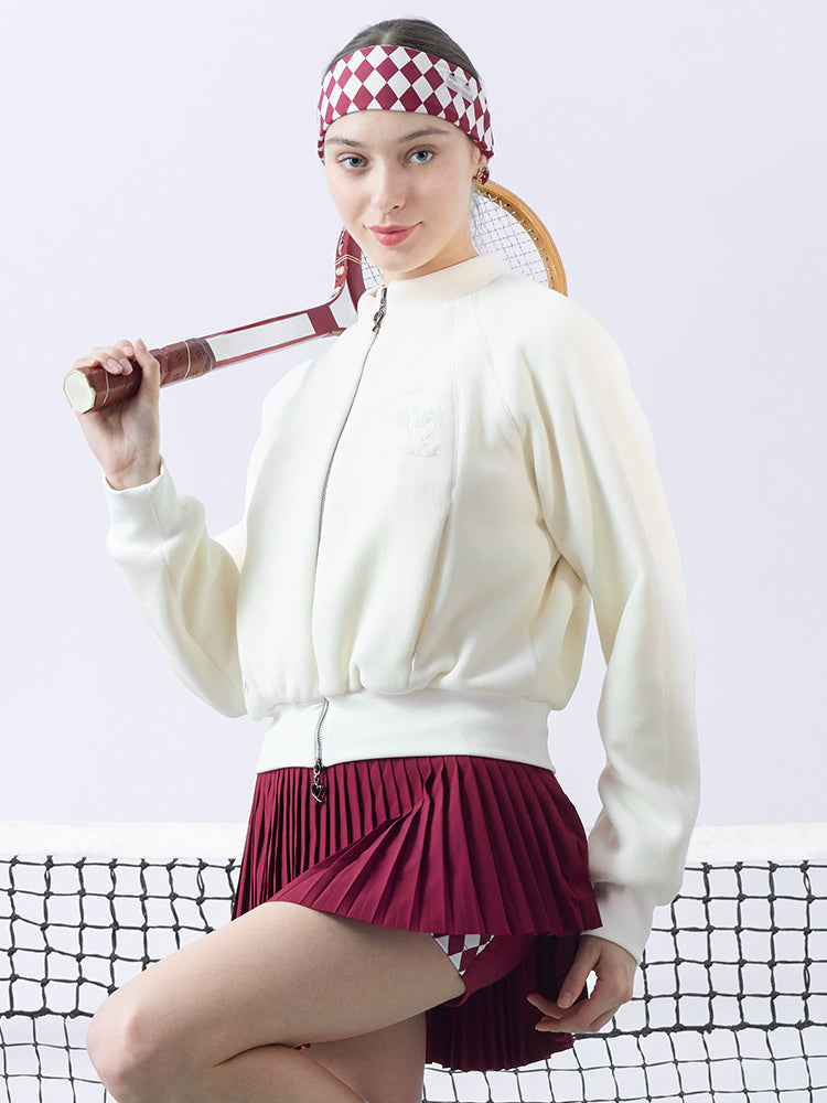 Cream Fleece Zip-Up Tennis Jacket
