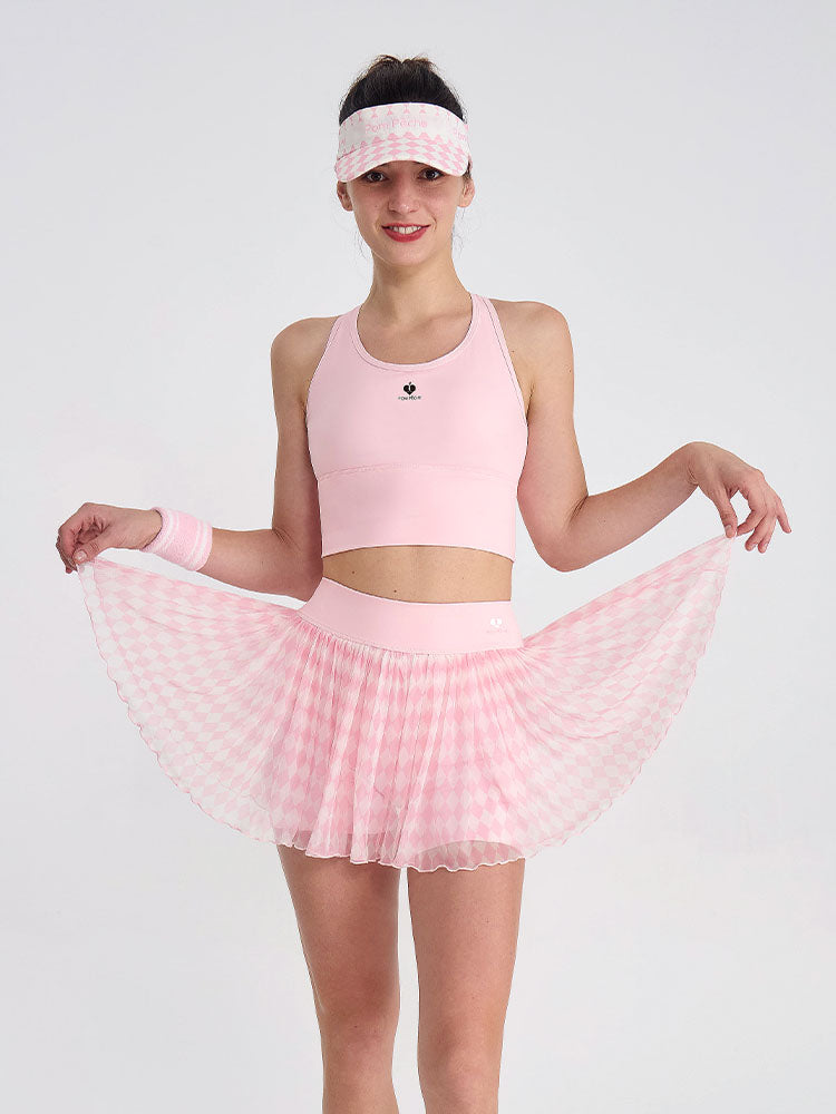 DIA See-through Mesh Tennis Skirt - Pink Checkerboard