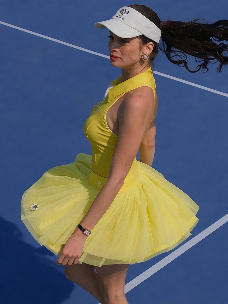LUMI Double Layer Mesh Tennis Skirt - Lemon Yellow