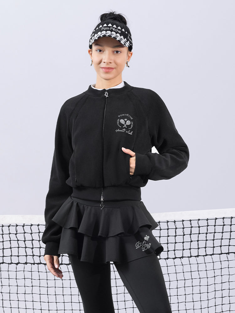 Black Fleece Zip-Up Tennis Jacket