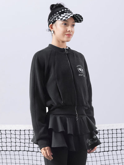 Black Fleece Zip-Up Tennis Jacket