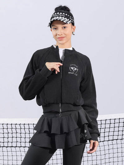 Black Fleece Zip-Up Tennis Jacket