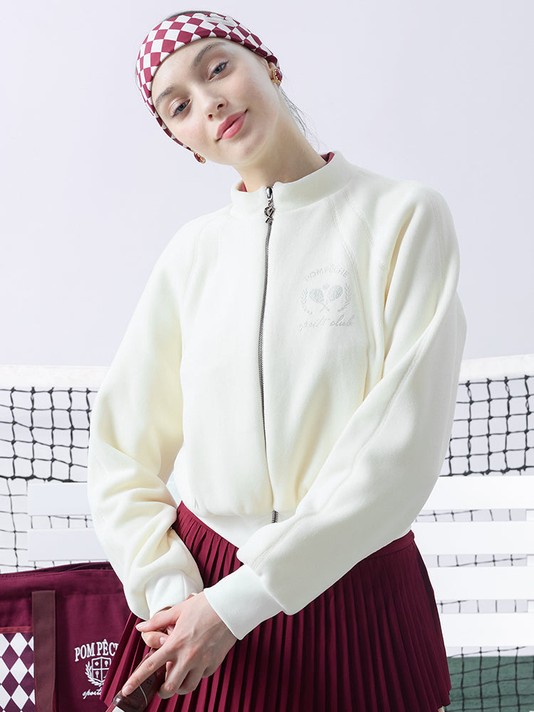 Cream Fleece Zip-Up Tennis Jacket