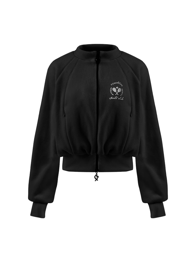 Black Fleece Zip-Up Tennis Jacket