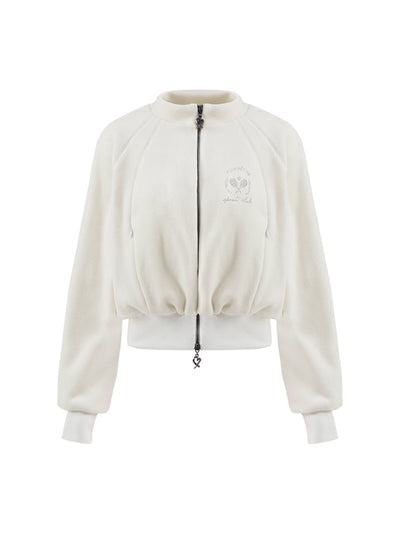 Cream Fleece Zip-Up Tennis Jacket