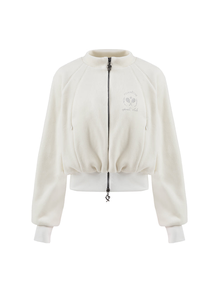 Cream Fleece Zip-Up Tennis Jacket