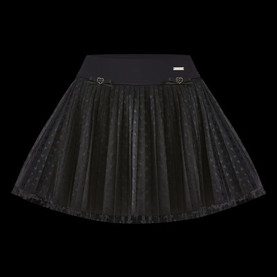 Heart-Dot Pleated Mesh Tennis Skirt - Black