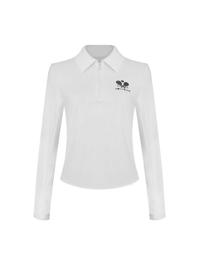 Half-Zip Tennis Collar Top - White