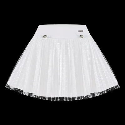 Heart-Dot Pleated Mesh Tennis Skirt - White