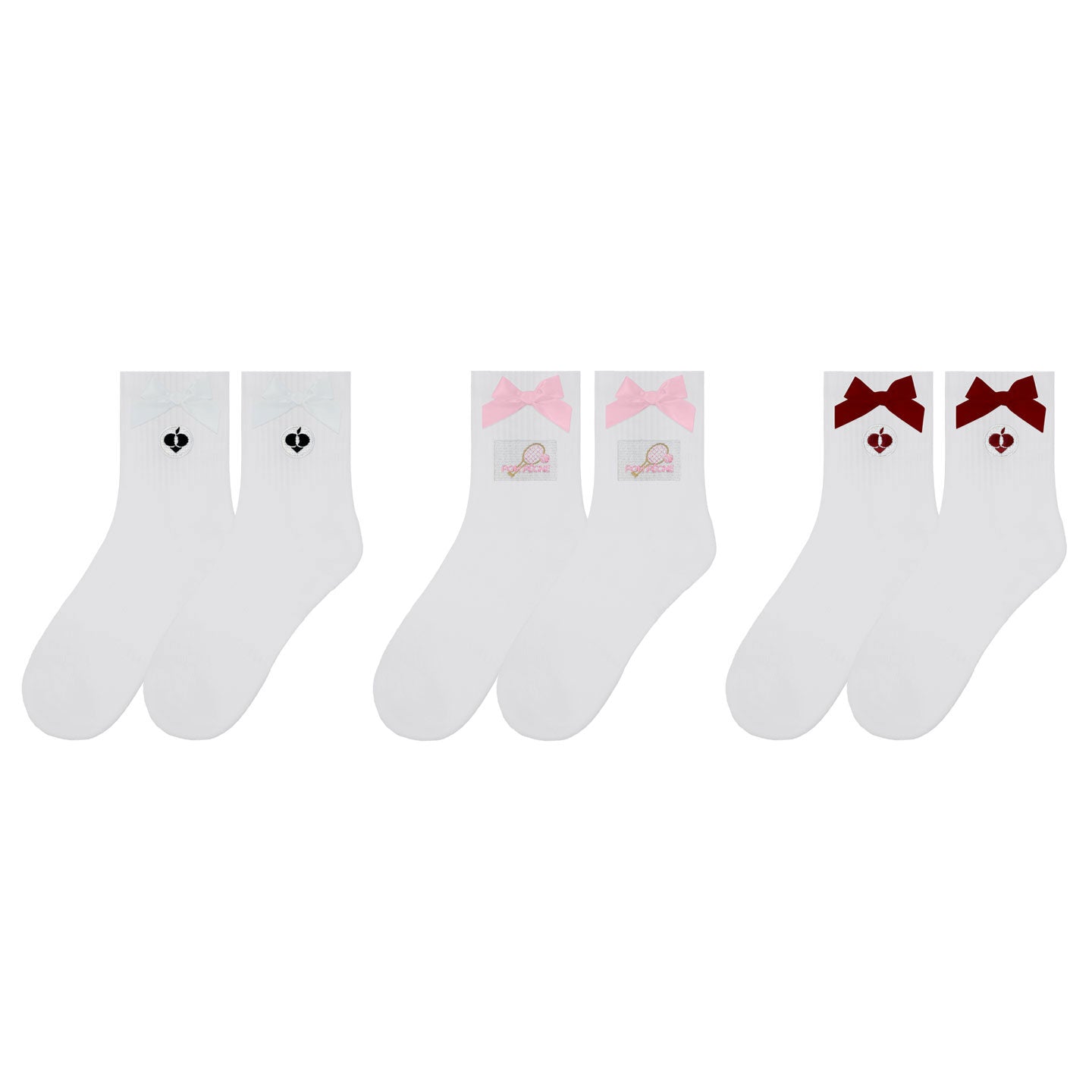 3 Pairs Mid Crew Socks – White, Pink & Red