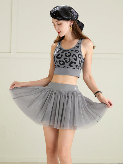 Ivanca Double Layer Mesh Tennis Skirt - Misty Grey