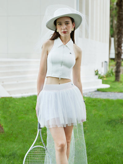 Lola Double Layer Mesh Pure White Tennis Skirt - Paris White