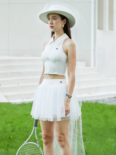 Lola Double Layer Mesh Pure White Tennis Skirt - Paris White