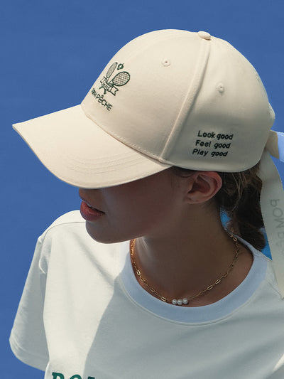 ANN Hardtop Bow Tennis Cap - Off-White