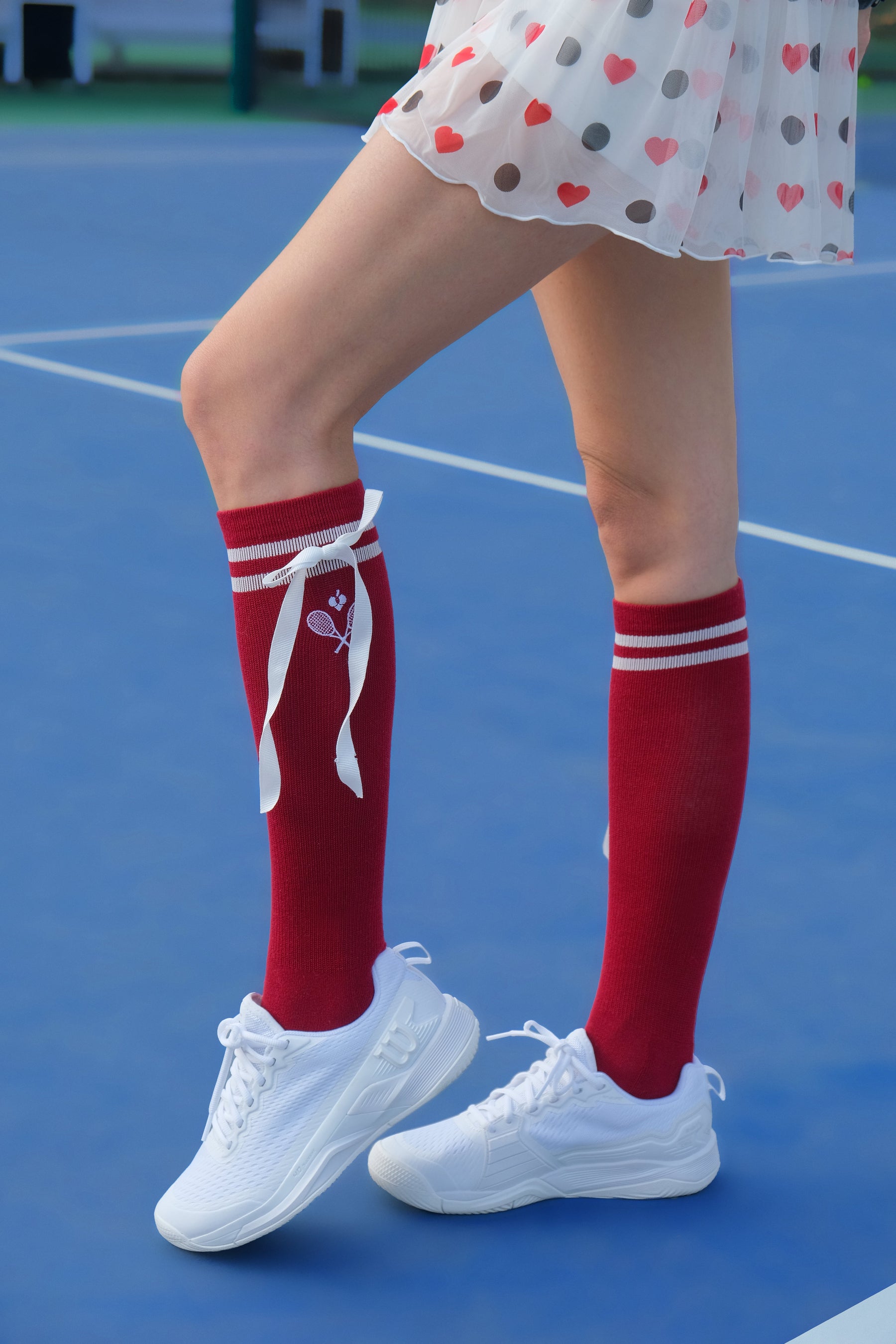 Ashley Bow Tennis Crew Socks - Ankara Red