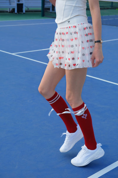 Ashley Bow Tennis Crew Socks - Ankara Red
