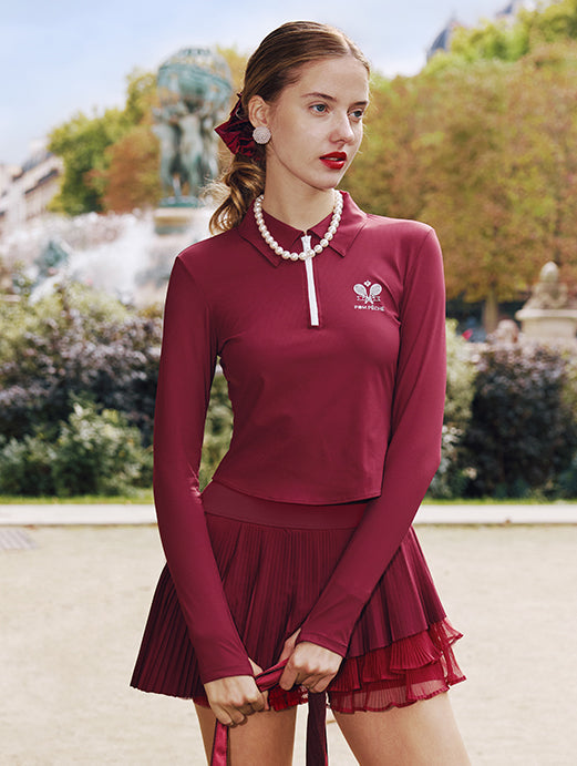 Half-Zip Tennis Collar Top - Wine Red