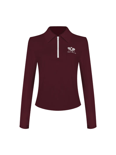 Half-Zip Tennis Collar Top - Wine Red