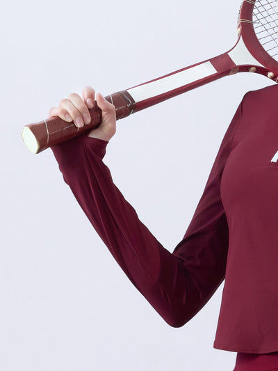 Half-Zip Tennis Collar Top - Wine Red