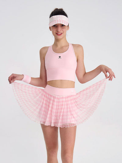 DIA See-through Mesh Tennis Skirt - Pink Checkerboard