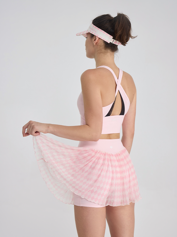 DIA See-through Mesh Tennis Skirt - Pink Checkerboard