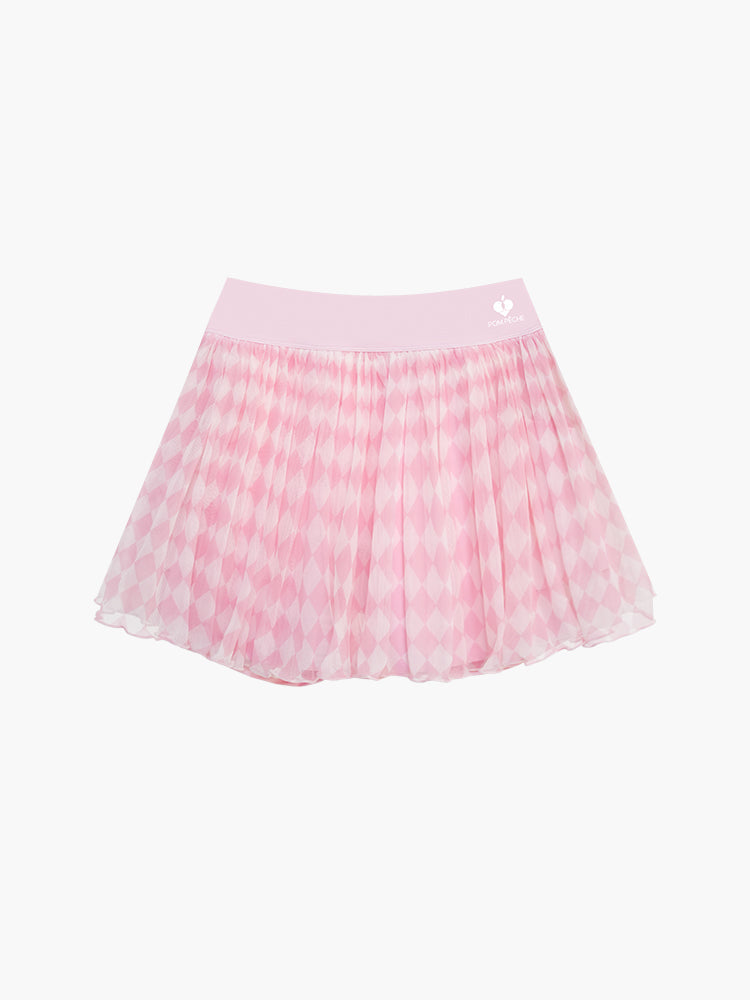 DIA See-through Mesh Tennis Skirt - Pink Checkerboard