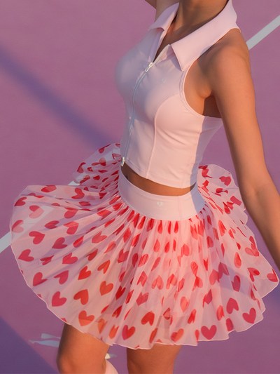 Fleur See-through Mesh Tennis Skirt - Pink Heart