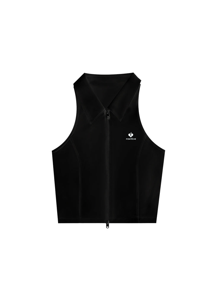 Kalila Zip Front Sleeveless Top - Chanson Black