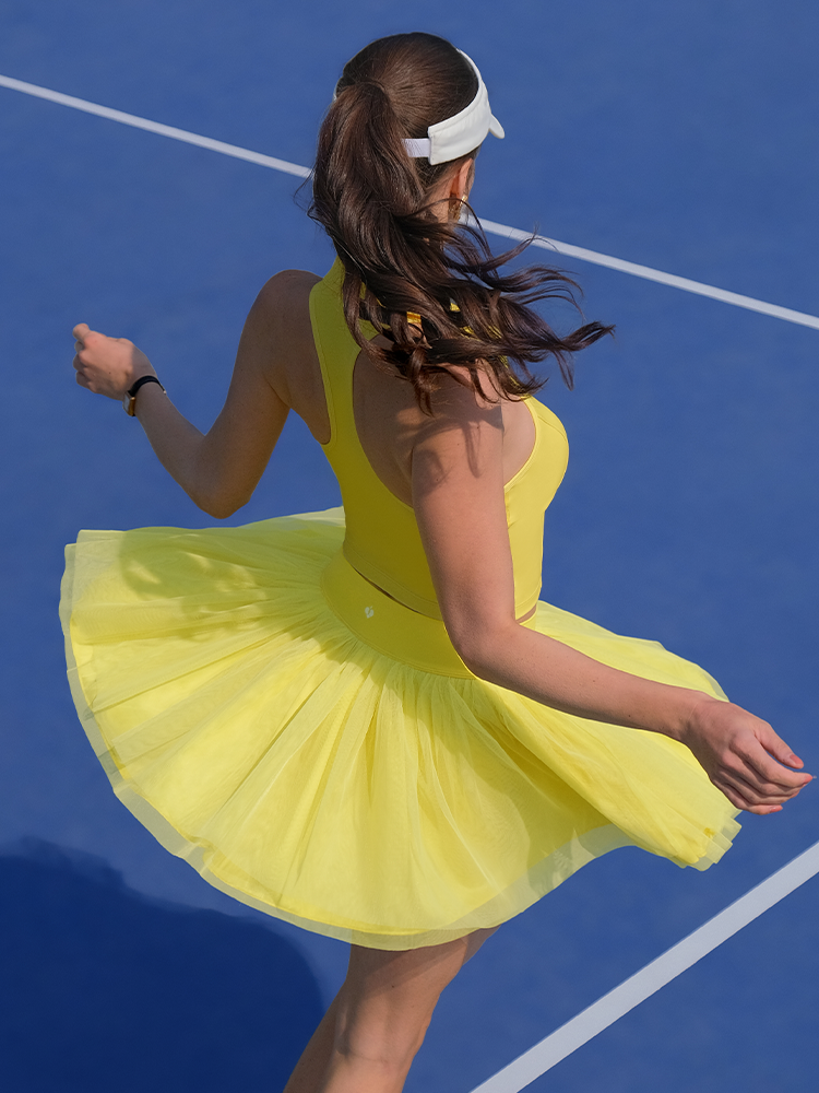LUMI Double Layer Mesh Tennis Skirt - Lemon Yellow