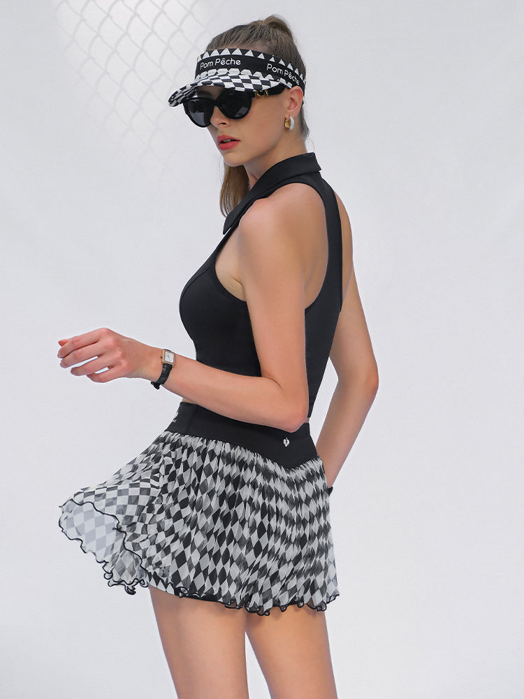 Reese See-through Mesh Tennis Skirt - Checkerboard