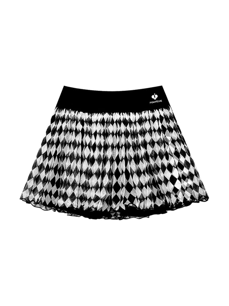 Reese See-through Mesh Tennis Skirt - Checkerboard