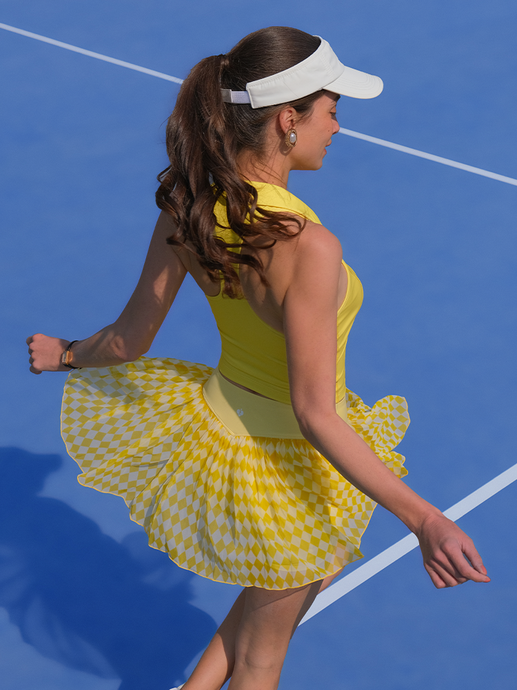 Solene See-through Mesh Tennis Skirt - Yellow Checkered