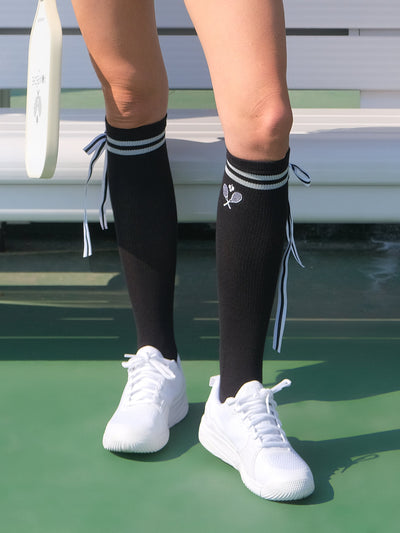 Petra Bow Tennis Crew Socks - Chanson Black