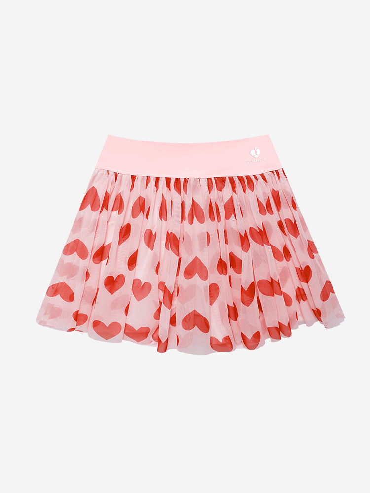 Fleur See-through Mesh Tennis Skirt - Pink Heart