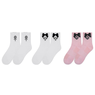 3 Pairs Mid Crew Socks – 2 White, 1 Pink