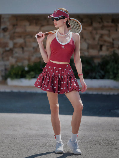 Criss cross Back Tennis Crop Tank - Red
