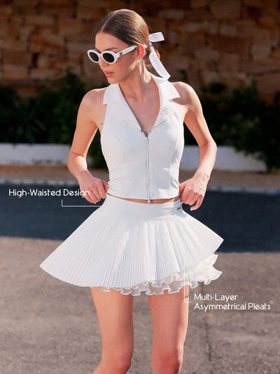 Spin™ Waltz Layered Pleated Tennis Skirt - White